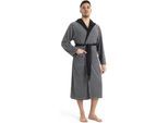 Herrenbademantel KANGAROOS "Luana, ideal für Sauna & Spa, Hotelbademantel, Morgenmantel" Gr. S, schwarz (schwarz, grau), L:120cm, Leichtfrottier, Hausmäntel, Herrenbademantel, Streifen - Bademantel für Herren, gestreift, S-4XL