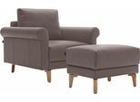 Sessel "CR.450, Designsessel, Loungesessel", beige (beigegrau 534, 26), B:88cm H:85cm T:95cm, NaturLEDER OSKAR (echtes Rindsleder);Chenille COCO (72% Polyester 15% Baumwolle 13% Polyacryl), CREATION BY ROLF BENZ, Sessel, Sessel, modern Landhaus, mit tollem Sitzkomfort, Breite 88 cm, Fuß Nussbaum