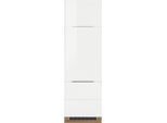 Kühlumbauschrank KOCHSTATION "KS-Brindisi", weiß (weiß hochglanz, wotaneichefarbe), B:60cm H:200cm T:60cm, MDF, Schränke, Kühlumbauschrank, 60 cm breit, 200 cm hoch, hochwertige MDF Fronten