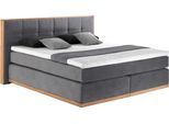 Boxspringbett HOME AFFAIRE "Vinton", grau (steel), B:180cm L:213cm, Komplettbetten, Boxspringbett, aus massiver Eiche, verschiedene Härtegrade (auch H4)
