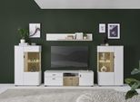 Wohnwand HOME AFFAIRE "Hudson, moderne Anbauwand, Wohnzimmer-Set, Komplettset", weiß (weiß matt tz, applikation evoke eiche mdf tz), B:320cm H:170cm T:42cm, Kastenmöbel-Sets, Wohnwand, mit moderner Rillenoptik, Griffe aus Metall (Schwarz), Breite 320 cm