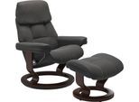 Relaxsessel STRESSLESS "Ruby", grau (rock paloma), B:74cm H:97cm T:74cm, Leder BATICK: BATICK ist ein leicht korrigiertes, durchgefärbtes und genarbtes Möbelleder, bei dem die meisten Unebenheiten und Spuren in der Regel entfernt wurden.;Leder PALOMA: PALOMA ist ein durchgefärbtes Semianilin-Möbelleder mit natürlicher Narbung., Sessel, Relaxsessel, mit Classic Base, Größe S, Gestell Eiche, Wenge,