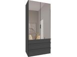 Falttürenschrank WIMEX "Oxford by fresh to go, in der Breite 100cm, in 2 Höhen erhältlich", grau (grafit), Schränke, Grafit, B/H/T: 100cm x 216cm x 58cm, Schubladen: 3 Stk. Türen: 2 Stk. mit Spiegel, Holzwerkstoff, Falttürenschrank, mit hochwertigen Falttüren für den perfekten Überblick, B:100cm H:216cm T:58cm