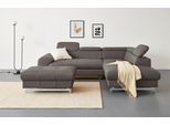 Ecksofa COTTA "Chef L-Form", braun (cocoa), B:257cm H:72cm T:206cm, Luxus-Microfaser (100% Polyester);Kunstleder Softlux;Leder Advantage (abgedecktes Spalt-Rindsleder), Rückseite mit schwarzem Spannstoff bezogen;NaturLEDER (echtes Rindsleder), Rückseite mit schwarzem Spannstoff bezogen, Sofas, Ecksofa, mit Kopfteilverstellung, edle Metallkufen, wahlweise mit Bettfunktion