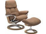 Relaxsessel STRESSLESS "Ruby", braun (latte batick), B:76cm H:100cm T:75cm, Leder PALOMA: durchgefärbtes Semianilin-Möbelleder;Leder BATICK: durchgefärbtes und genarbtes Möbelleder, Sessel, Relaxsessel, mit Signature Base, Größe S, Gestell Eiche, Wenge, Braun & Schwarz