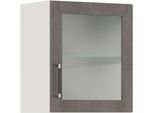 Glashängeschrank IMPULS KÜCHEN "Prag", Breite/Höhe: 50 oder 60/57,9 cm", grau (beton, optik schiefer dunkelgrau), B:50cm H:57,9cm T:34,2cm, Dekorfolie, Glas, Holzwerkstoff, Schränke, Glashängeschrank, vormontiert, mit Glasdrehtür, mit verstellbarem Glasfachboden