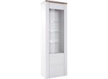 Vitrine OTTO HOME "Larona, zeitlose Glasvitirne, Hochschrank Höhe 205,6 cm", weiß (sibiu weiß, eichefarben sägerau dunkel), B:65cm H:205,6cm T:37cm, Schränke, Vitrine, Stauraumvitrine mit dekorativer Rahmenoptik