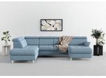 Wohnlandschaft SIT & MORE "Marano U-Form", blau (hellblau), B:304cm T:216cm, 98% Polyester, 2% Polyamid, Sofas, Wohnlandschaft, inklusive Kopfteilverstellung, wahlweise mit Bettfunktion, Bettkasten