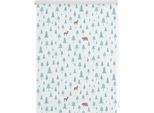 Seitenzugrollo LICHTBLICK ORIGINAL "Klemmfix Motiv Okko" Gr. 5, blau (weiß, türkis, weiß), B:90cm H:150cm, Polyester, Rollos, Seitenzugrollo, bedruckt