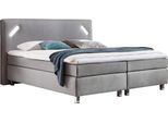 Boxspringbett, grau, B:215cm L:210cm, Bezug Bett: Feinstruktur 100% Polyester;Matratze: Kaltschaum mit Bezug 100% Polyester;Topper: Komfortschaum mit Bezug 100% Polyester, WESTFALIA SCHLAFKOMFORT, Komplettbetten, Boxspringbett, mit LED-Beleuchtung und Topper