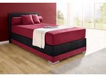 Boxspringbett MAINTAL "Lago", rot (bordeauxrot, schwarz), B:97cm L:210cm, Bezug Kopteil und seitliche Unterbox wahlweise Microvelours aus 100% Polyester oder Kunstleder;DIe Obermatratze ist bei beiden Bezugsqualitäten mit Microfaser (100% Polyester) bezogen, Unterseite 100% Baumwolle;Das Kopfteil ist bei Microvelours an den Ecken abgerundet, bei Kunstleder gerade;Bezug der Oberseite aus strapazier