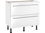 Unterschrank OPTIFIT "Bern", weiß (weiß hochglanz, weiß), B:90cm H:87cm T:58,4cm, Schränke, Unterschrank, 90 cm breit, mit 2 großen Auszügen für viel Stauraum
