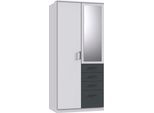 Kleiderschrank WIMEX "Cottbus, in weiß oder grau modern kombiniert mit graphitfb.Schubladen", weiß (weiß, grafit), B:90cm H:199cm T:58cm, Holzwerkstoff, Schränke, Kleiderschrank, mit 4 Schubladen, wahlweise mit oder ohne Spiegel
