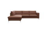 Ecksofa FLEXLUX "Fiore, L-Form", braun (old chestnut), B:241cm H:85cm T:225cm, 100% Echteder, Sofas, Ecksofa, breite Armlehnen, Füße alufarben, B/T 241/225 cm, Kaltschaum im Sitz