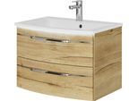 Waschtisch SAPHIR "Serie 7045 Mineralmarmor-Waschtisch und Unterschrank, 71,5 cm breit", braun (halifax eiche quer nachbildung), B:71,5cm H:50,2cm T:49,8cm, Waschtische, Waschtisch, Waschplatz mit 2 Schubladen, Badmöbel Set mit Waschtisch