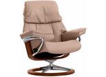 Relaxsessel STRESSLESS "Ruby", beige (sand paloma), B:76cm H:100cm T:75cm, Leder PALOMA: durchgefärbtes Semianilin-Möbelleder;Leder BATICK: durchgefärbtes und genarbtes Möbelleder, Sessel, Relaxsessel, mit Signature Base, Größe S, Gestell Eiche, Wenge, Braun & Schwarz