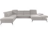 Wohnlandschaft SIT & MORE "Brisbane U-Form", beige (creme), B:367cm T:243cm, Soft clean (98% Polyester, 2% Polyamid), Sofas, Wohnlandschaft, Fußhöhe 15 cm, inklusive Sitztiefen-, Armteil- und Kopfteilverstellung