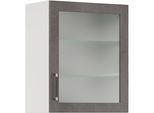 Glashängeschrank IMPULS KÜCHEN "Prag", Breite/Höhe: 50 oder 60/72,3 cm", grau (beton, optik schiefer dunkelgrau), B:60cm H:72,3cm T:34,2cm, Dekorfolie, Glas, Holzwerkstoff, Schränke, Glashängeschrank, vormontiert, mit Glasdrehtür, mit verstellbarem Glasfachboden