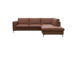 Ecksofa FLEXLUX "Fiore, L-Form", braun (old chestnut), B:241cm H:85cm T:225cm, 100% Echteder, Sofas, Ecksofa, breite Armlehnen, Füße Alu/Eiche, B/T 241/225 cm, Kaltschaum im Sitz