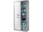 Highboard HBZ "Stone weiß Hochglanz, Wohnzimmerschrank BxHxT 92x194x37 cm", grau (beton, weiß), B:92cm H:194cm T:37cm, Holzwerkstoff, Sideboards, Highboard, Mit 2 Türen, 2 Glastüren, 4 Einlegeböden, 4 Glasböden, 2 feste Böden