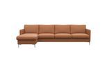 Ecksofa FLEXLUX "Fiore, super Sitzkomfort durch Kaltschaum im Sitz, L-Form", braun (modern cogna), B:280cm H:85cm T:159cm, 100% Echteder, Sofas, Ecksofa, schmale Armlehnen, Füße Alu