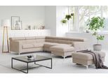 Wohnlandschaft COTTA "Sammy U-Form", grau (platinum), B:304cm H:74cm T:240cm, NaturLEDER, die Rückseite ist mit schwarzem und die Liegefläche der Bettfunktion ist mit beigem Spannstoff bezogen, Sofas, Wohnlandschaft, mit Kopfteilverstellung, wahlweise mit Bettfunktion & Bettkasten
