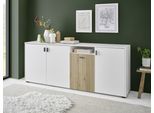 Sideboard HOME AFFAIRE "Hudson", weiß (weiß, eiche), B:200cm H:80cm T:42cm, Holzwerkstoff, Sideboards, Sideboard, in moderner Trendfarbe, Griffe aus Metall (Schwarz), Breite 200 cm