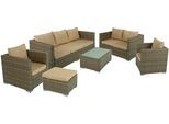 Gartenlounge-Set GARDEN PLEASURE "MURCIA", braun (cappuccinobraun, cremebeige, braun, braun), B:300cm H:67cm T:260cm, Glas, Polyrattan, Stahl, Sitzmöbel-Sets, Gartenlounge-Set, mit bequemer Polsterung