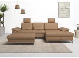 Ecksofa OTTO HOME "Costello L-Form, B: 301 cm mit Sitztiefen-, Armteilverstellung &", braun (cappucino), B:301cm H:89cm T:176cm, Luxus-Microfaser (90% Polyester, 10% Polyamid);Samtoptik (100% Polyester), Sofas, Ecksofa, 3 Nierenkissen, optional Bettfunktion & Bettkasten