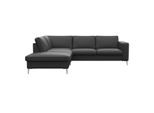 Ecksofa FLEXLUX "Fiore, L-Form", schwarz (deep schwarz), B:241cm H:85cm T:225cm, 100% Echteder, Sofas, Ecksofa, breite Armlehnen, Füße alufarben, B/T 241/225 cm, Kaltschaum im Sitz