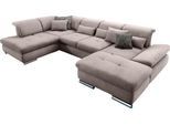 Wohnlandschaft "SO 4100 komfortable Federkernunterfederung, inkl. Kopfteilverstellung", grau (steelgrau 38), B:365cm H:80cm T:225cm, SET ONE BY MUSTERRING, Sofas, Wohnlandschaft, wahlweise Bettfunktion und Sitztiefenverstellung, U-Form