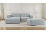 Ecksofa INOSIGN "Koa,228cm, L-Form, Modulsofa, Webstoff, Cord, Struktur, Chenille", light grau, B:228cm H:88cm T:159cm, 100% Polyester, Sofas, Ecksofa, Designsofa, Set, Hocker inklusive, weicher Lounge-Sitzkomfort