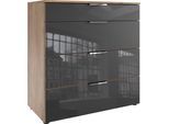 Schubkastenkommode WIMEX "Level36 C by fresh to go", grau (plankeneiche nachbildung, glas grau), B:81cm H:84cm T:41cm, Holzwerkstoff, Sideboards, Schubkastenkommode, mit soft-close Funktion