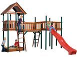 Spielturm WEKA "Tabaluga Spielelandschaft 816", braun, Spieltürme, KinderB:450cm H:331cm T:374cm, Holzwerkstoff, Spielturm, BxTxH: 450x374x331 cm, mit Turm, Brücke, Sandkasten, Rutsche, B:450cm H:331cm T:374cm