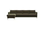 Ecksofa FLEXLUX "Fiore, super Sitzkomfort durch Kaltschaum im Sitz, L-Form", grün (moss grün), B:280cm H:85cm T:159cm, 100% Polyester, Sofas, Ecksofa, schmale Armlehnen, Füße Alu+ Eiche