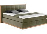 Boxspringbett HOME AFFAIRE "Vinton", grün (olive), B:200cm L:213cm, Komplettbetten, Boxspringbett, aus massiver Eiche, verschiedene Härtegrade (auch H4)