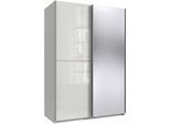 Kleiderschrank WIMEX "Mugano, B/T/H 135 oder 180/65/198cm, Made in Germany", weiß (front hg lack weiß, korpus weiß, griffe alufarben), B:135cm H:198cm T:65cm, Holzwerkstoff, Schränke, Kleiderschrank, 2 Schwebetüren mit oder ohne Spiegel, Metallgriffe