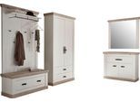 Garderoben-Set HOME AFFAIRE "Florenz", weiß (pinie weiß), B:341cm, Holzwerkstoff, Kastenmöbel-Sets, Garderoben-Set, bestehend aus Bank, Paneel, Kommode, Spiegel und Stauraumschrank