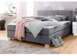 Boxspringbett JOCKENHÖFER GRUPPE "Evita", grau (silbergrau, anthrazit 142, 09), B:147cm L:211cm, Topper: 100% Polyurethan, Bezug (100% Polyester) abnehmbar und waschbar bis 60º C;Bettgestell und seitliche Einfassung der Matratzen: Strukturstoff (57, 7% Polypropylen, 42, 3% Polyester);Spiegelfläche der Matratzen: 100% Polyester, Komplettbetten, Boxspringbett, inkl. Topper und Kissen, erhältlich in