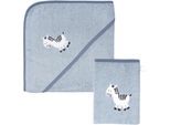 Handtuch Set WÖRNER "Zebra blau Kapuzenbadetuch 100/100 mit Waschhandschuh", blau, 2 Stk., Zebra, Frottier, Frottier, Obermaterial: 100% Baumwolle, Handtücher, Handtuch Set, mit süßer Zebrastickerei