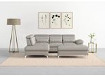 Ecksofa SIT & MORE "Cabrio L-Form, B: 274 cm, mit Sitztiefen-, Arm- & Kopfteilverstellung", grau (hellgrau), B:274cm H:87cm T:230cm, Sofas, Ecksofa, 3 Nierenkissen, Federkern, optional Bettfunktion und Stauraum