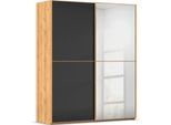 Schwebetürenschrank RAUCH "Kleiderschrank Schrank Garderobe Schlafzimmerschrank SCALE-DUO", schwarz (asteiche, glas schwarz, griffleisten asteiche), B:181cm H:223cm T:68cm, Holzwerkstoff, Schränke, Schwebetürenschrank, edle zweigeteilte Türen Spiegel/Glas-Mix 3 Zierleisten MADE IN GERMANY