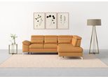 Ecksofa SIT & MORE "Cabrio L-Form, B: 274 cm, mit Sitztiefen-, Arm- & Kopfteilverstellung", gelb (curry), B:274cm H:87cm T:230cm, Sofas, Ecksofa, 3 Nierenkissen, Federkern, optional Bettfunktion und Stauraum