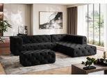 Ecksofa HOME AFFAIRE "FOLLINA", schwarz, B:325cm H:71cm T:228cm, 100% Polyester, Sofas, Ecksofa, L-Form, mit klassischer Chesterfield-Knopfheftung
