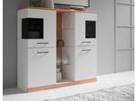 Highboard OTTO HOME "Ribe,120cm breit,112cm hoch,Oberplatte massiv,12 Fächer", weiß (weiß, kernbuche), B:120cm H:112cm T:35cm, Sideboards, Highboard, Oberplatte Massivholz,schwarze Metall Griffe,2 Türen mit Glaseinsatz