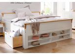 Massivholzbett OTTO HOME "Tessin, Stauraumbett, Landhausstil, Schubladen optional, rustikal", weiß (weiß, honig), B:190cm H:85cm L:207cm, Betten, Massivholzbett, zertifizierte Kiefer, Kassetten-Optik, stabile Qualität