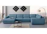Wohnlandschaft HOME AFFAIRE "Bloomfield, Mega Polsterprogramm, Breite 405cm, viel Platz, U-Form", blau (tepestry), B:405cm H:84cm T:224cm, 100% Polyester, Sofas, Wohnlandschaft, mit extra tiefer Sitzfläche, wahlweise mit Sitztiefenverstellung