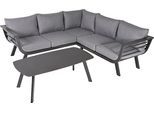 Garten-Essgruppe GARDEN PLEASURE "AURELIA", grau (dunkelgrau, grau, dunkelgrau, dunkelgrau), B:205cm H:61cm T:133cm, Aluminium, Sitzmöbel-Sets, Garten-Essgruppe, mit bequemer Polsterung