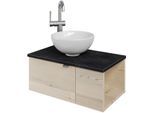 Waschtisch SAPHIR "Serie 6915 Waschschale mit Unterschrank für Gästebad, Gäste WC", beige (polar pinie, schiefer, polar pinie quer nachbildung), B:61cm H:39,8cm T:35cm, Waschtische, Waschtisch, 61 cm mit Keramik-Aufsatzbecken, 2 Türen und 1 Fach