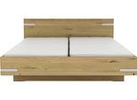 Holzbett MUSTERRING "Savona, Bettgestell, Bettrahmen, teilmassiv Bianco-Eiche", braun (weiß, neutral), B:200cm L:190cm, Betten, Holzbett, Kopfteil in Bianco-Eiche massiv, Details in Chrom, verschiedene Größen